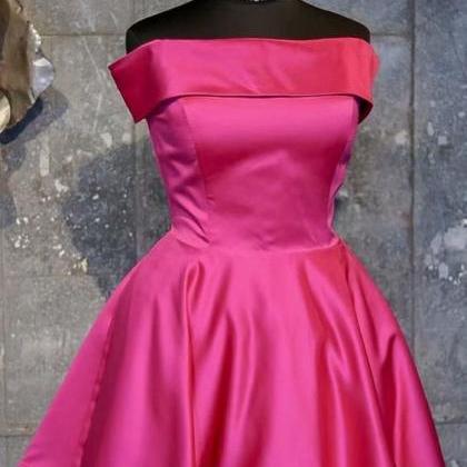 Fuschia Strapless Satin Homecoming Dresses Simple..