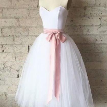 White Simple Tulle Homecoming Dresses Strapless..