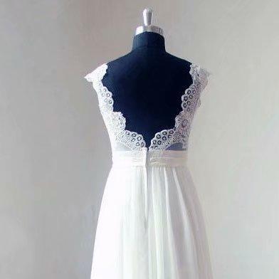 White V Neck Wedding Dress, Strapless Wedding..