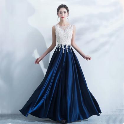2019 Long Prom Dresses Luxury Lace Applique Blue..