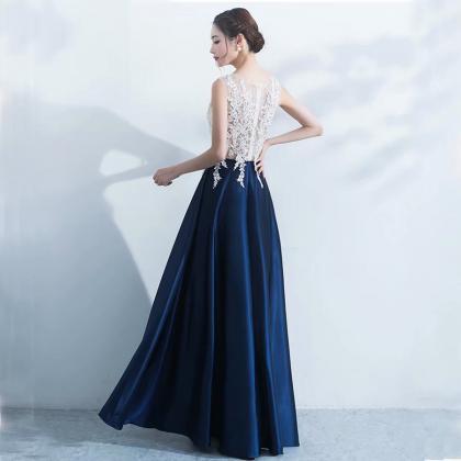 2019 Long Prom Dresses Luxury Lace Applique Blue..