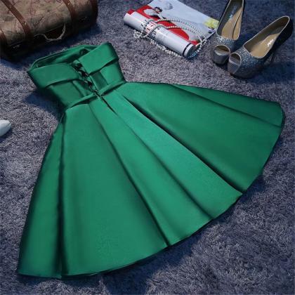 Short Prom Dresses 2018 Strapless Vintage Green..