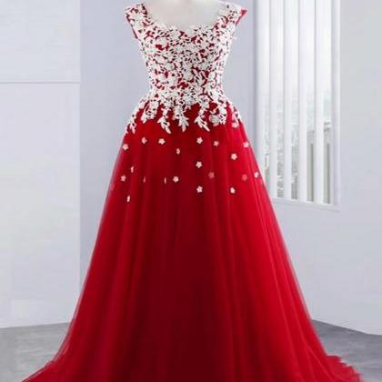 Red Evening Dresses 2019 Scoop Neck Sleeveless..