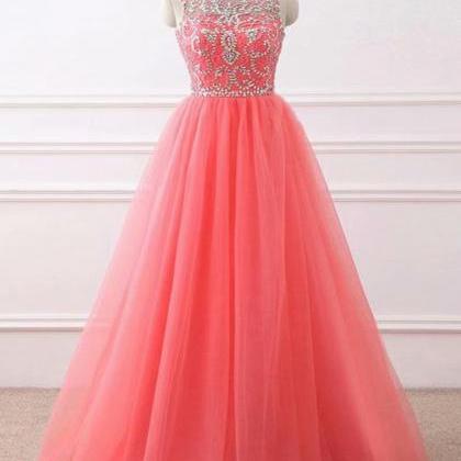 Watermelon Red Long Prom Dress,elegant Floor..