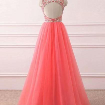 Watermelon Red Long Prom Dress,elegant Floor..