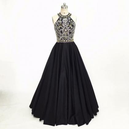 A Line Prom Dresses High Neck Ball Gown Sleeveless..