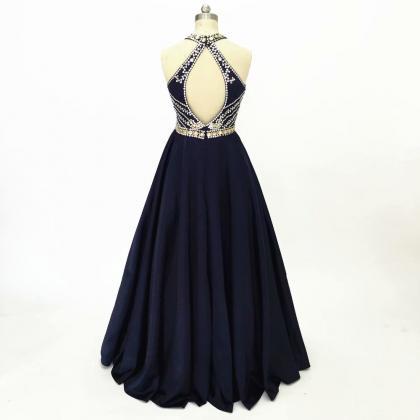 A Line Prom Dresses High Neck Ball Gown Sleeveless..
