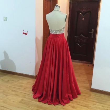 O Neck Crystal Ball Gowns Beaded Prom Dresses 2019..