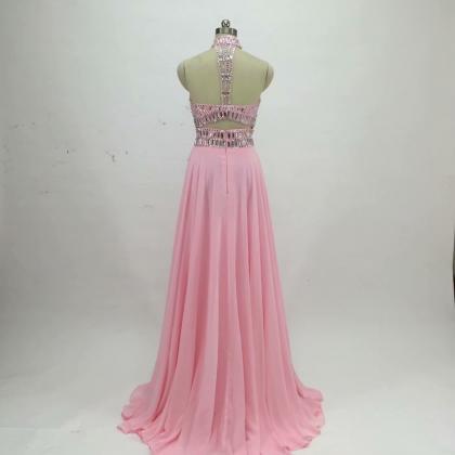 Pink Crystal Beaded Prom Dresses 2019 Fashion..