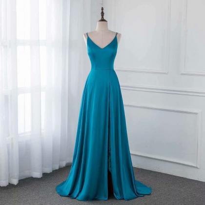 Blue Long Evening Dress 2019 V Neck..