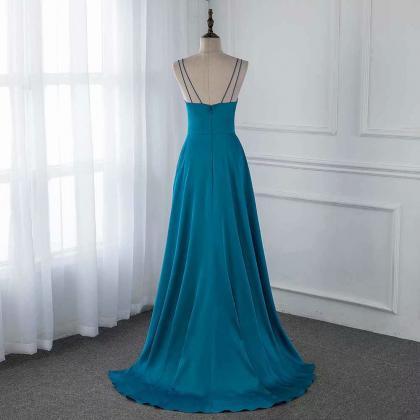 Blue Long Evening Dress 2019 V Neck..