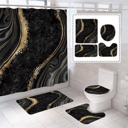4pcs Luxury Marble Shower Curtain Sets, Bathroom..