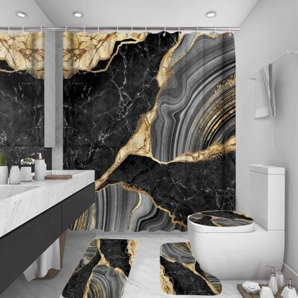 4pcs Marble Shower Curtain Sets, Bathroom Decor..
