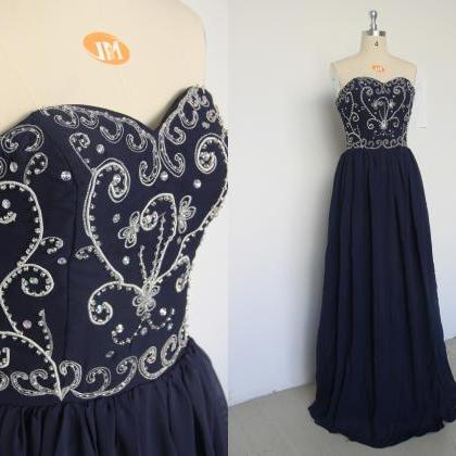 Luxury Embroidery Prom Dresses,navy Blue Prom..