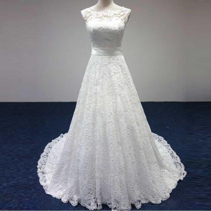 Sleeveless Lace A-line Wedding Dress, Bridal Gown