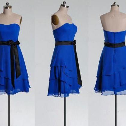 Short Elegant Blue Bridesmaid Dress,knee Length..