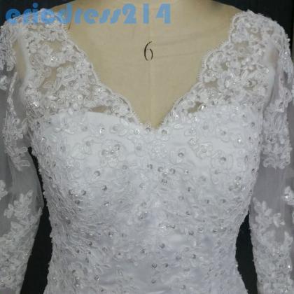 Vintage White V Neck Wedding Dress 2015,half..