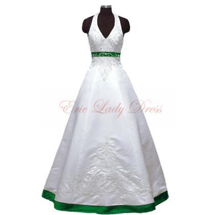 2015 Wedding Dresses,halter White And Green..