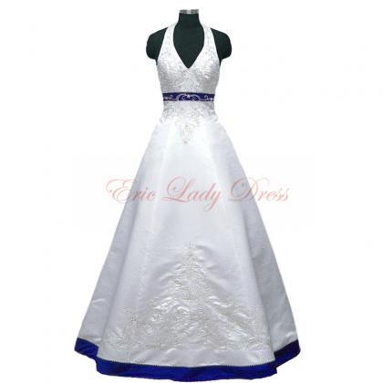 2015 Wedding Dresses,halter White And Blue..