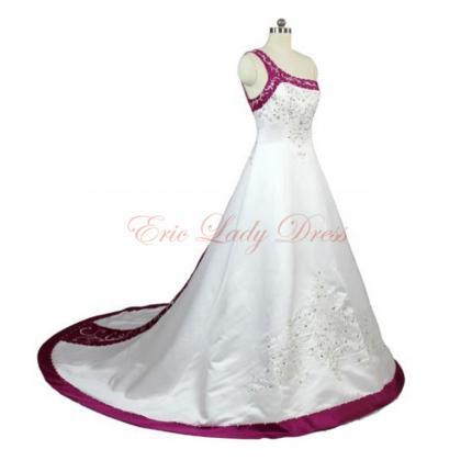 2015 Wedding Dresses,white And Fuschia Embroidery..