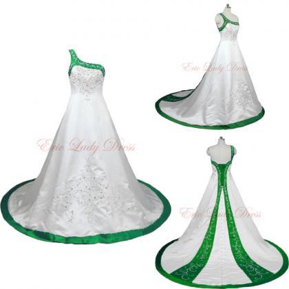 2015 Wedding Dresses,white And Green Embroidery..