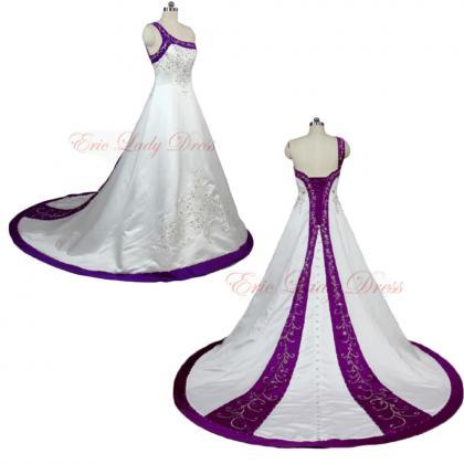 2015 Wedding Dresses,white And Purple Embroidery..