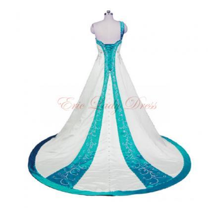 2015 Wedding Dresses,light Blue Embroidery Wedding..