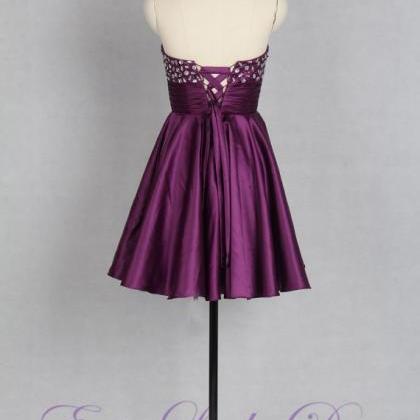 Purple Short Satin A-line Homecoming Dress..