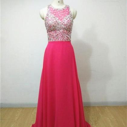 2016 Pink Luxury Crystal Prom Dress Real Photo..