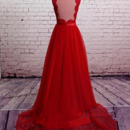 Sexy Red Backless Wedding Evening Dresses With..