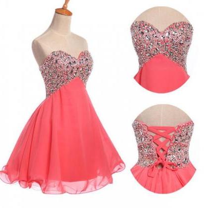 Watermelon Red Graduation Cocktail Dresses Crystal..