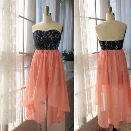 Chiffon High Low Strapless Sweetheart Coral And..