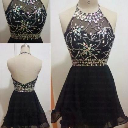 2016 Sexy Short Black Halter Organza Prom Dress ,..