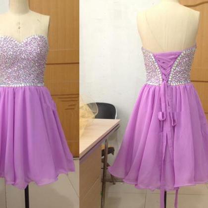 Mini Sweetheart Light Purple Chiffon Evening Dress..