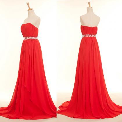 Floor Length Red Chiffon Bridesmaid Dress,long A..