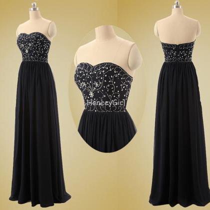 Prom Dress,black Prom Dress,long Strapless Chiffon..