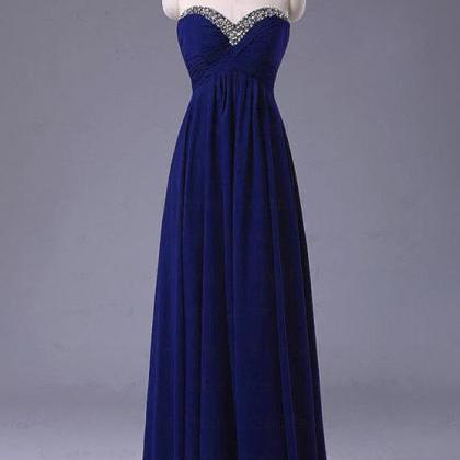 Prom Dress,dark Blue Prom Dress,strapless Chiffon..