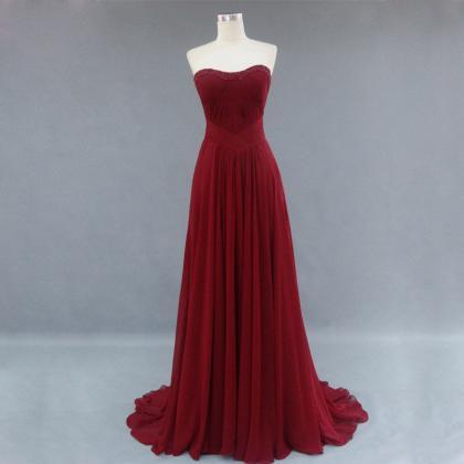 Prom Dress,burgundy Prom Dress,strapless Chiffon..