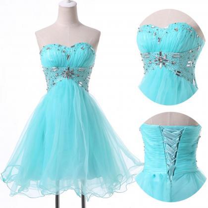 Prom Dress,short Prom Dress,blue Organza Prom..