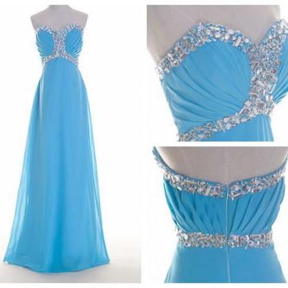 Prom Dress,blue Prom Dress,luxury Crystal Chiffon..