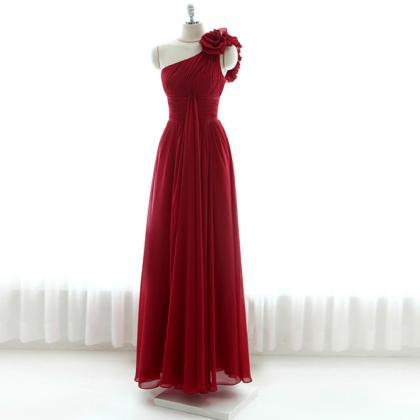 Prom Dress,burgundy Prom Dress,one Shoulder Floral..