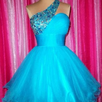 2016 Sexy Short Blue Organza Prom Dress ,..