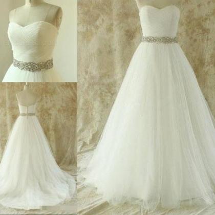 Strapless Sweetheart Ruched Beaded Tulle Wedding..