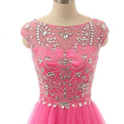 Prom Dress,pink Prom Dress,sheer Neck Prom..