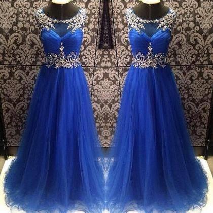 Prom Dress,sexy Sheer Neck Prom Dress,royal Blue..