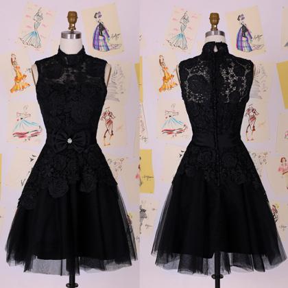 Prom Dresses,short Black Prom Dresses,black Lace..