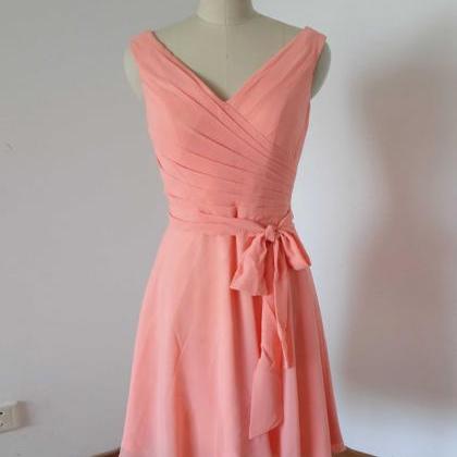 Prom Dress,strapless Prom Dress,coral Chiffon Prom..