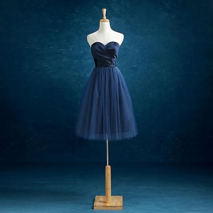 Prom Dress,strapless Prom Dress,navy Blue Short..