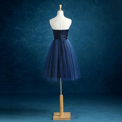Prom Dress,strapless Prom Dress,navy Blue Short..
