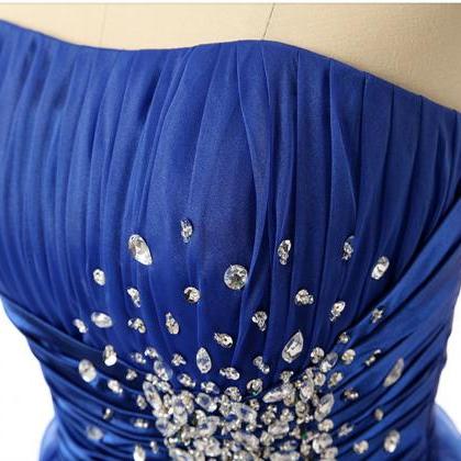 Prom Dresses ,short Royal Blue Organza Strapless..